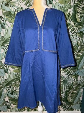 NWT Emporio Sirenuse Le Sirenuse Positano Blue Top w Cream Embroidered Trim 48
